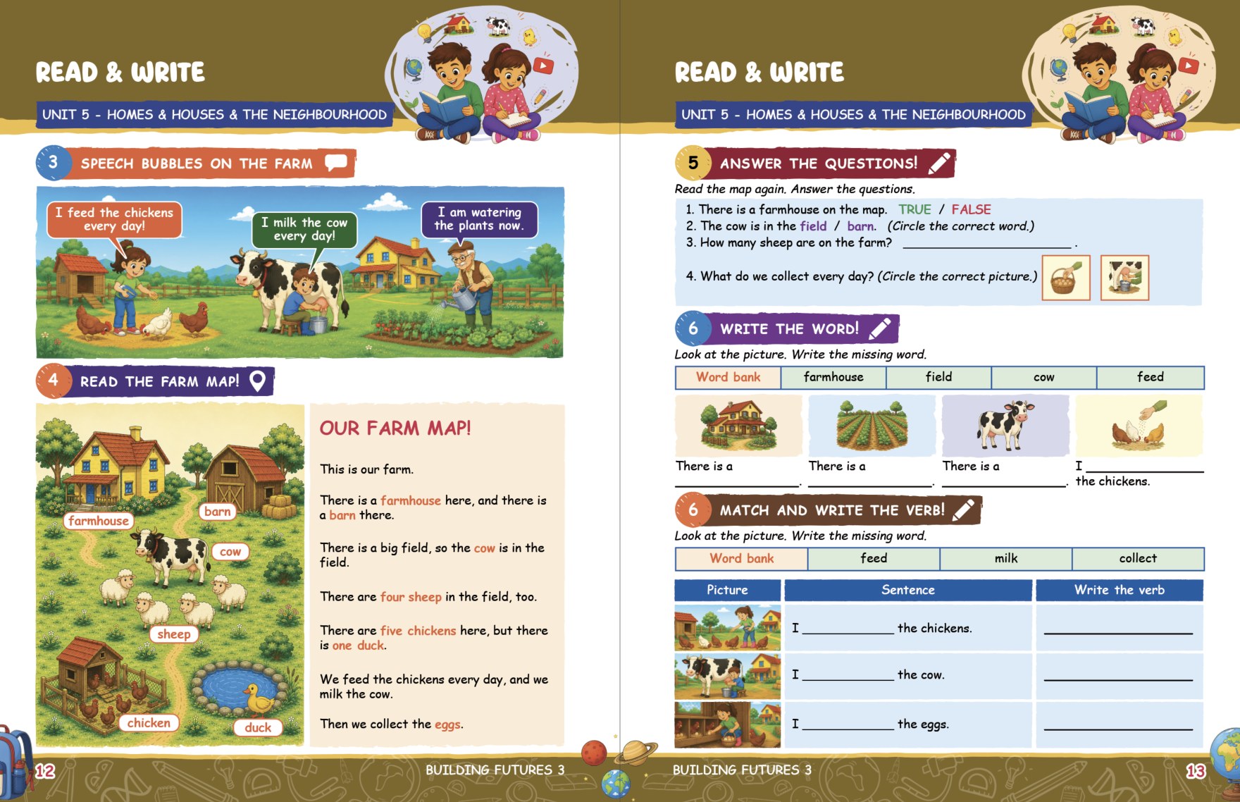 A Building Futures 3 reading spread in which children read a farm map as a real document